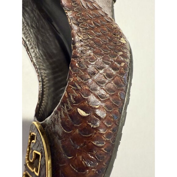 Tory Burch Sophie Wedge Chocolate Brown Leather Snakeskin Wedges Women's 7.5 - Picture 8 of 12